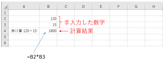 Excelで掛け算の例